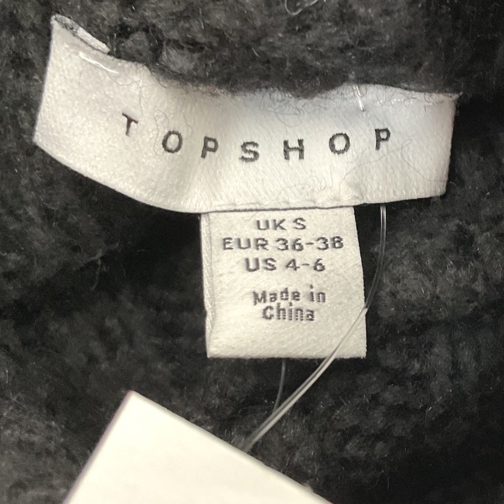 Topshop Womens Black Chunky Knit Ribbed Turtleneck Cropped Fuzzy Sweater US 4-6 - Picture 8 of 8